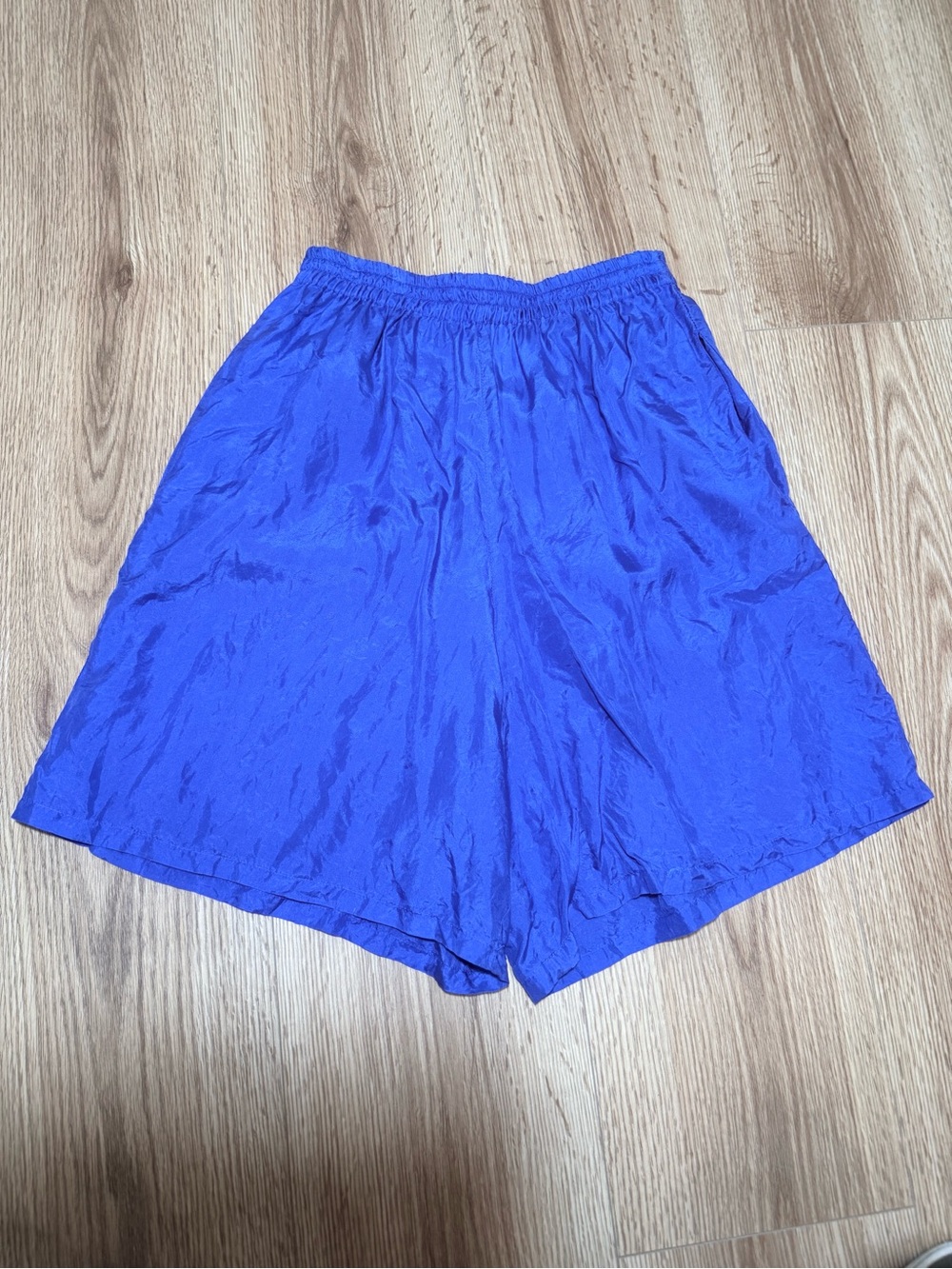 Vintage 90s Women's 100% Silk Shorts Cobalt Blue High Waisted Elastic Pockets M